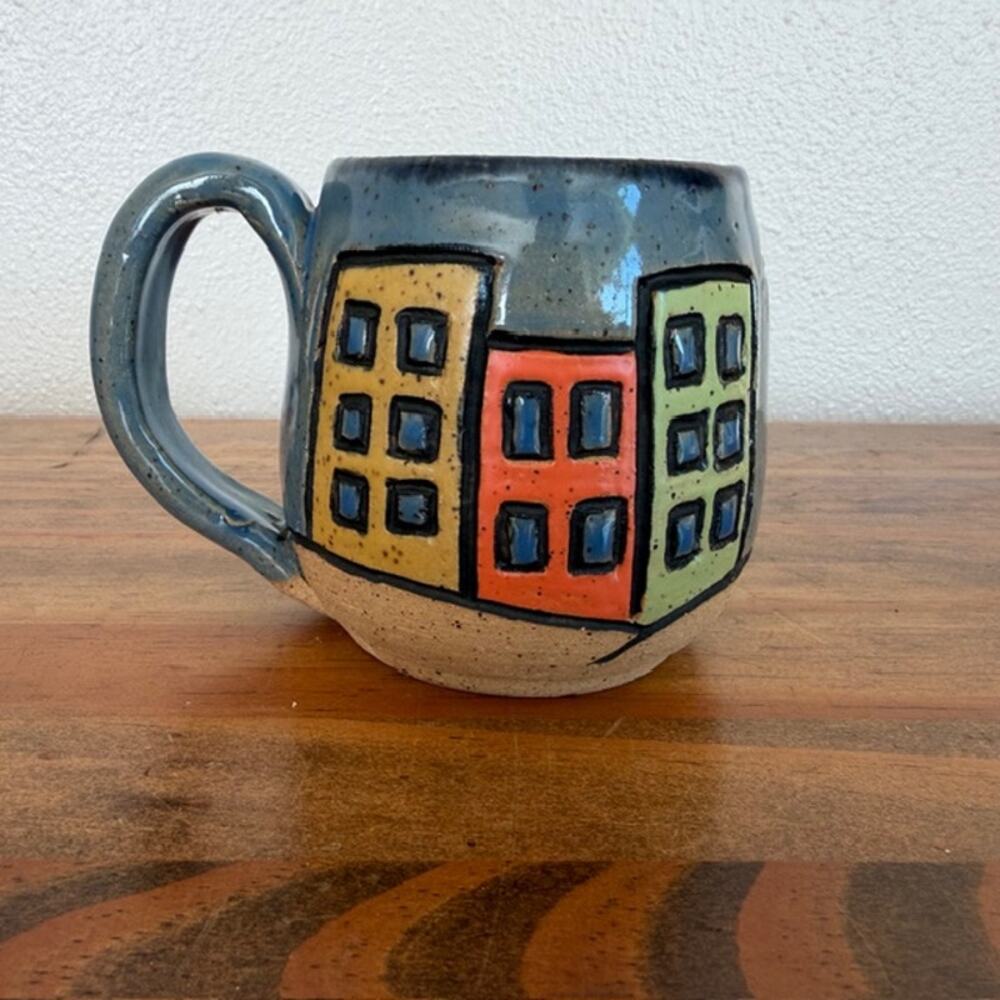 Handmade Ceramic City Scape Handpainted Coffee/Tea Mug Cup